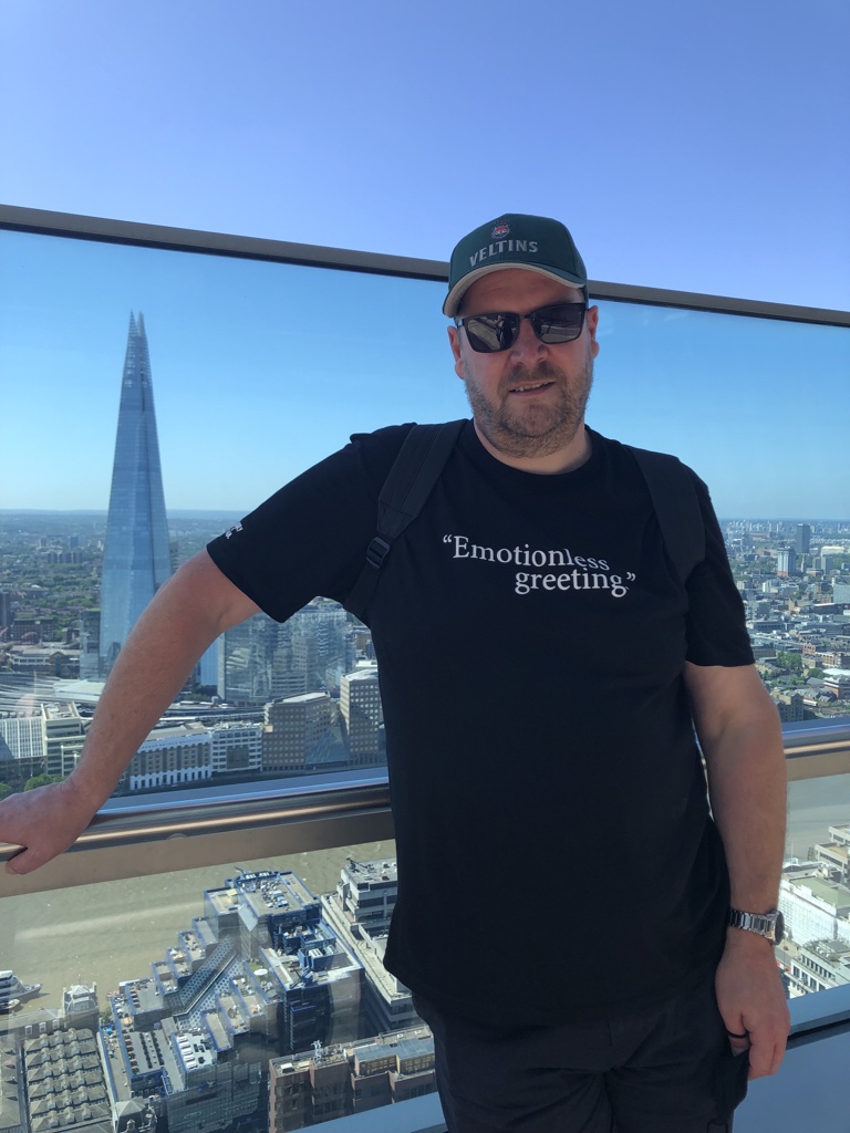 tyttybenn's tweet photo. @larryandpaul we are visiting London Town for the rugby league challenge cup from t’north and visited the Sky Garden in our finery. We think your fans should photograph your fine merch in fancy places what what! @KinkyJon72 https://t.co/GP0JXe3v7O