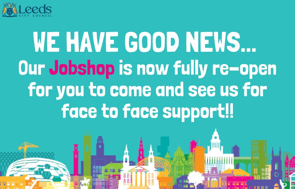 Our full Jobshop service is back open this Monday!

Feel free to come down for face-to-face support with looking for work, apprenticeships, CVs and training opportunities. 

We can't wait to see you again 🙂
#Jobshops #jobsearch #Leeds