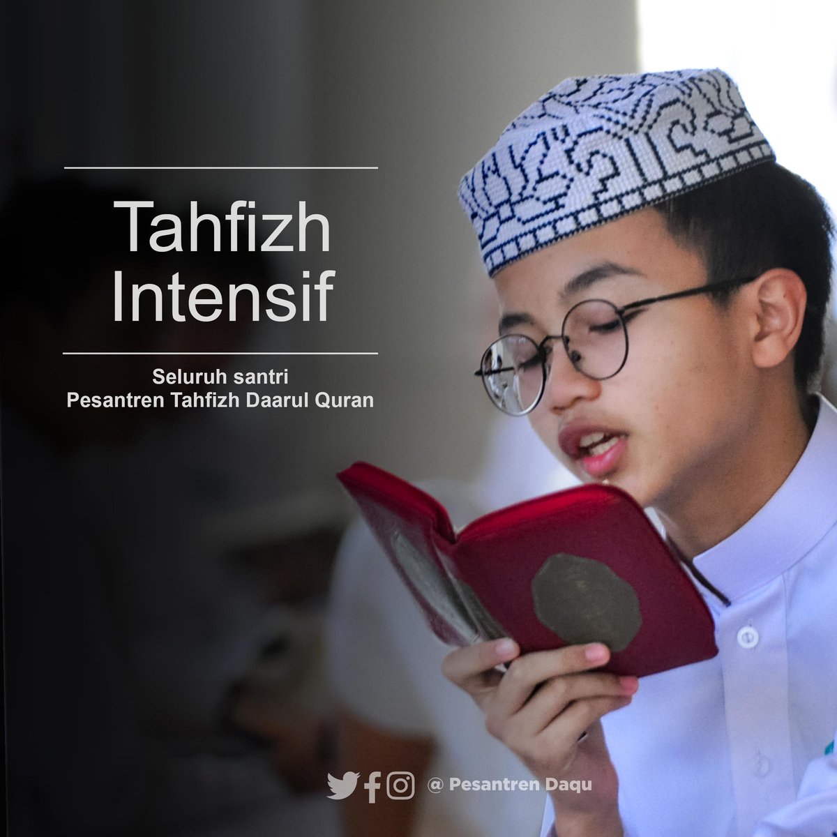 Tahfizh Intensif
. 
Saat ini seluruh santri Daarul Quran masih melaksanakan program Tahfizh Intensif tahun ajaran 2021-2022 semester I, telah dimulai sejak selasa 13 Juli 2021.