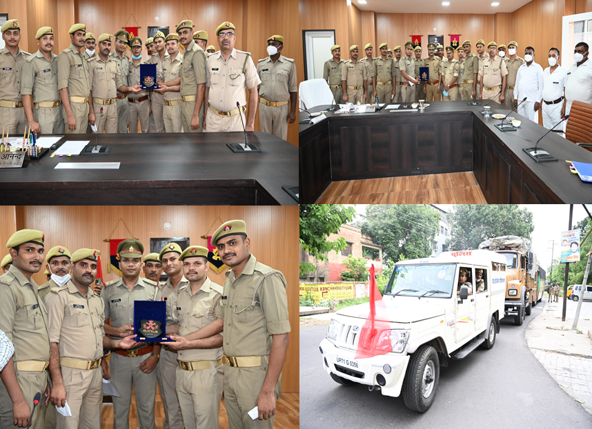 Dgpacup's tweet photo. 16.07.2021/PAC Hqrs, U.P, Lucknow 
PAC Hqs की सुरक्षा में विगत 02 माह से कर्तव्यरत 12Bn PAC, Fatehpur की सुरक्षा प्लाटून की डी-ब्रीफिंग एवं उत्कृष्ट डयूटी हेतु सम्मान के पश्चात convoy के रूप में वापस Bn Hqs जाते हुए.. https://t.co/ujVhR1u1Tn