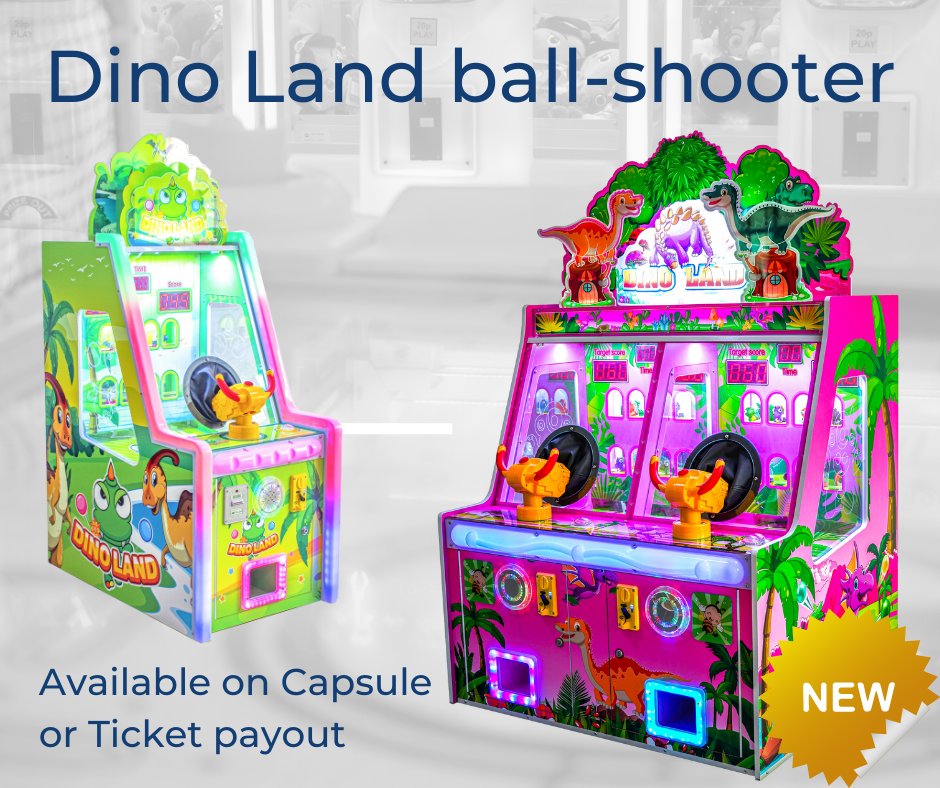 Available for immediate dispatch: new Dino Land 1ply (£995) &amp; 2ply (£1,795) ball-shooters. Shoot the balls at the moving characters to win points! Contact now on 0117 938 2552 / sales@jnc-sales.co.uk; jnc-sales.co.uk