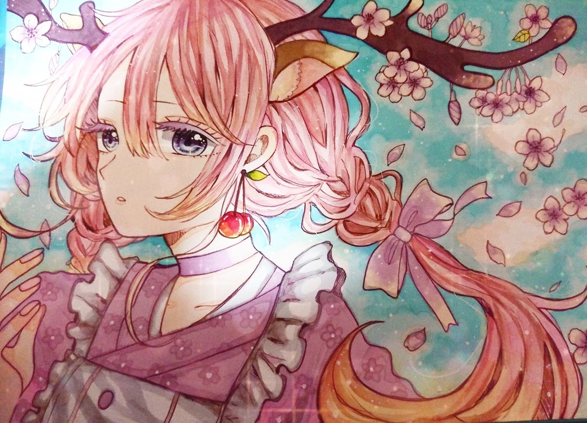 朝顔 紫陽花 向日葵 桜 夏の花多いなおい 笑 ももうさぎ 水彩とコピック のイラスト