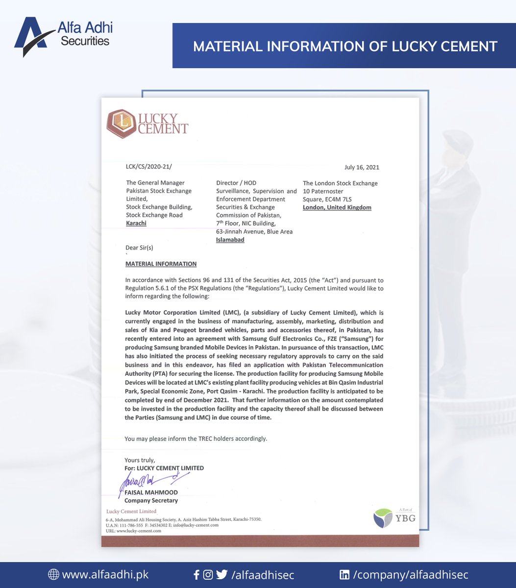alphacapitalpk's tweet image. Material information of Lucky Cement

#alfaadhi #luckycement #materialinformation #companynews #PSX #KSE100 #PakistanStockMarket #EmergingMarkets #Pakistan #stockmarketinvesting #stocktrading #stocktradingtips #stockmarkettips #stockstobuy #stockstowatch