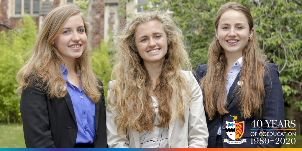 BGSBristol's tweet photo. For our final #40YearsFriday we’re looking back over the last six years at BGS, beginning in 2014–15 when, for only the second time, BGS appointed an all-female top three: Head of School Maddie and her deputies Alice and Emily. #40YearsofCoeducation #BGSFamily https://t.co/FRLaOJTKp8