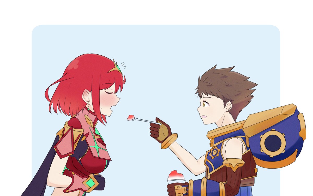 ホムラ(ゼノブレイド2) ,レックス(ゼノブレイド2) 「レクホムの夏🍧 」|reason🐦のイラスト