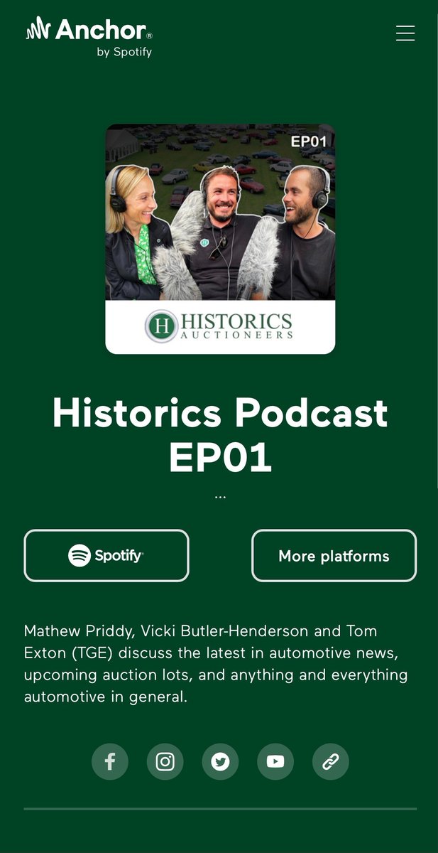 Introducing the inaugural Historics Podcast - In Episode 1, Mathew, @vb_h and @TGE_LDNM discuss their fondest car memories, Goodwood and a selection of somewhat outdated automotive marketing material. Listen on Spotify and iTunes. Or watch the Vidcast -youtu.be/Tt864InRXqU