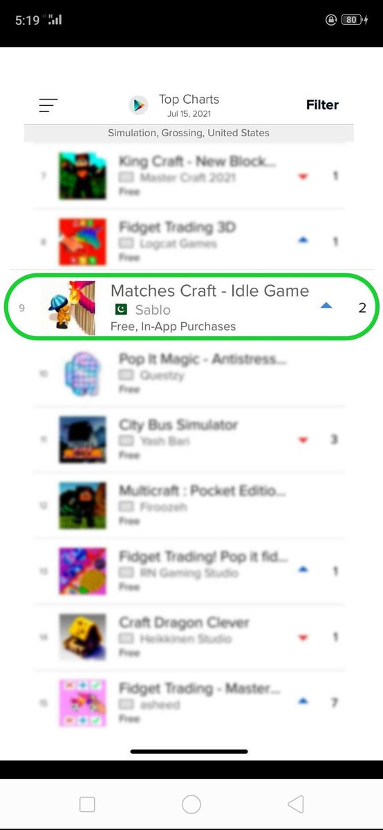 Another Success Story of Sablo Studio's newly published game "Matches Craft - Idle Game" which Ranked in Top 10 New Free Games in USA, Fingers are crossed 🤞 for the Top Chart Position in Games Category.