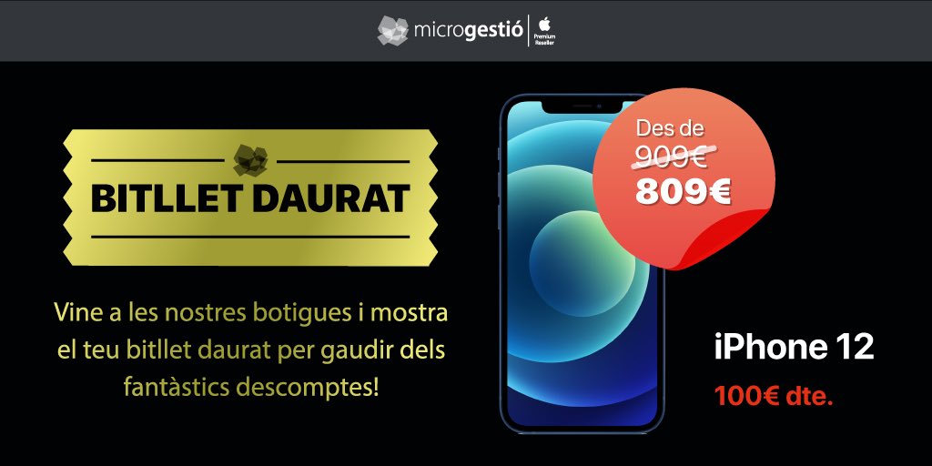 microgestio's tweet photo. 🔥OFERTA IPHONE 12 (-100€)🔥

100€ de descompte en iPhone 12, ensenyant aquesta publicació a les nostres botigues! Ara gaudeix del teu iPhone 12 64GB desde 809€!

Oferta disponible únicament a botigues Microgestió del 15 al 26 de juliol de 2021. No aplicable a altres ofertes. https://t.co/oOcglDzboz