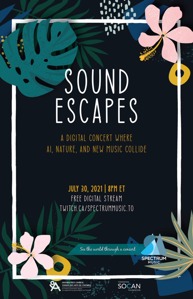 SpectrumMusicTO's tweet image. New concert! Sound Escapes will be streaming for free on July 30th at 8pm! Save the date, and expect a lot of behind the scenes teasers in the upcoming days!