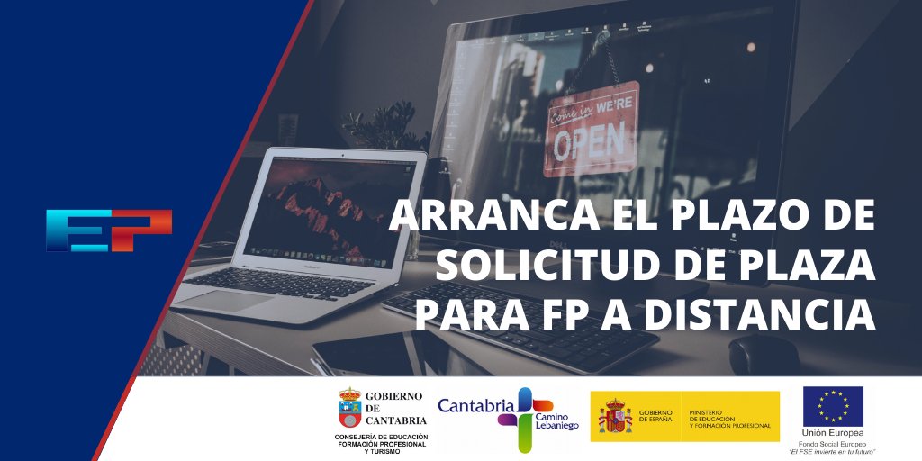 📢Arranca el plazo para solicitar plaza en FP a distancia📢

🗓Entre el 15 y el 30 de julio se puede solicitar plaza para cursar #CiclosFormativos de formación profesional en régimen a distancia en centros públicos de Cantabria.

#CantabriaFPyEP #CantabriaFP
