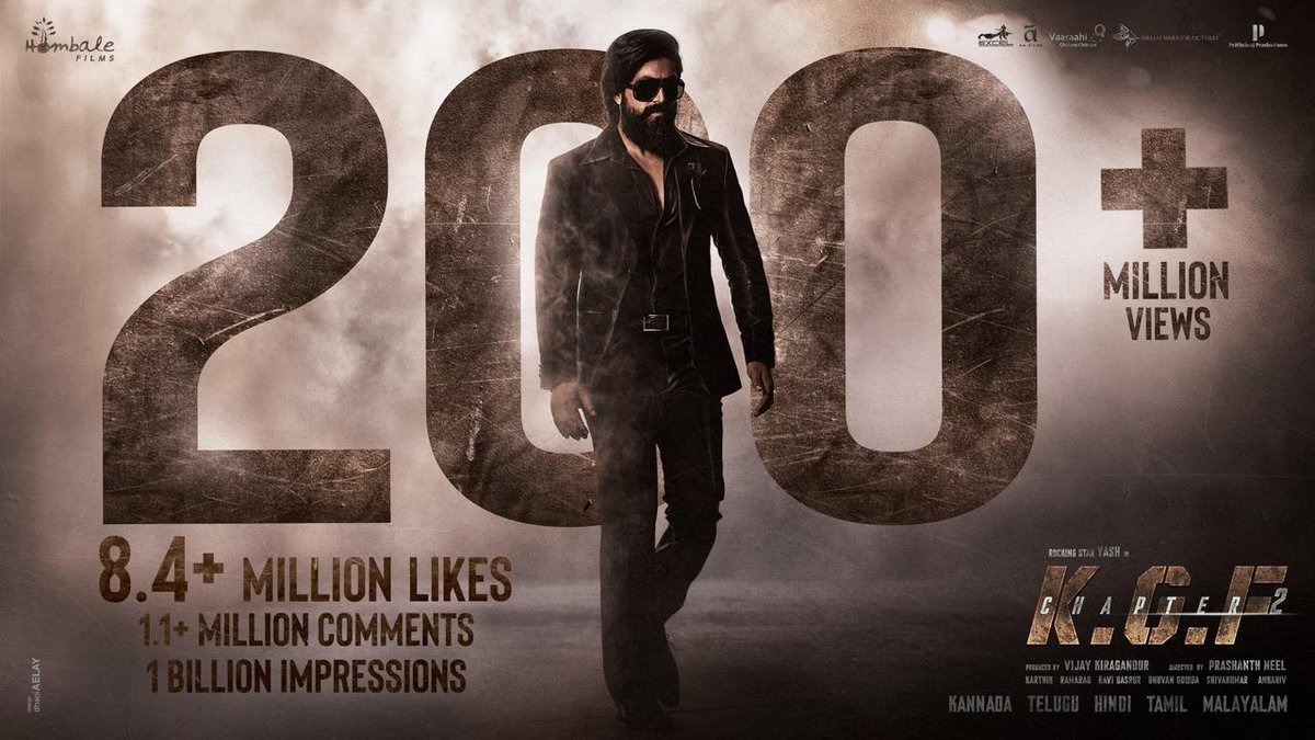 Waited for so long 
And teaser reached 200M VIEWS
EXCITED FOR THE MOVIE 
KGF2Teaser 200M Views @hombalefilms