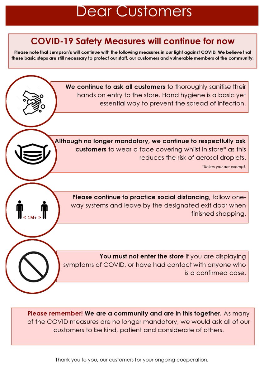 For the benefit of all in our fight against COVID, please find below our directive in our Bexhill-on-Sea, Hawkhurst and Ore stores from Monday 19th July, thank you. 😷👍

#RespectOurStaff #ShopSafe #Bexhill #Hawkhurst #Ore #Rye