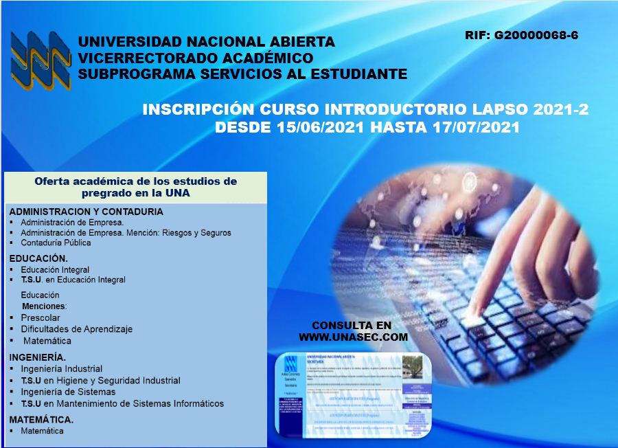 Feliz día. Favor, ver: unasec.com ¿Cómo formalizar el proceso de inscripción al Curso Introductorio 2021-2?