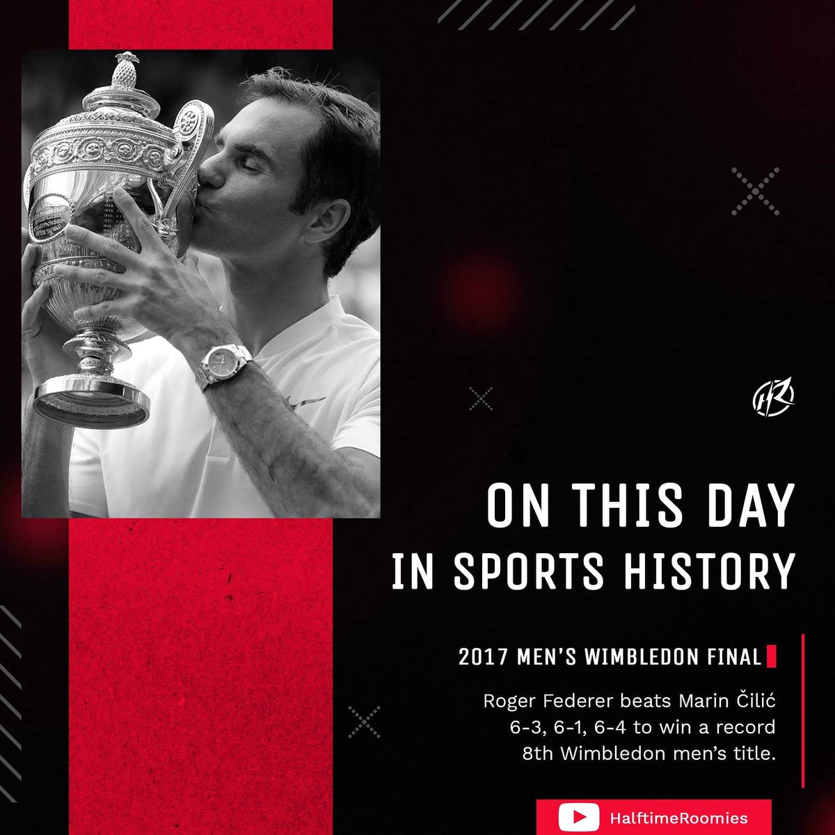 HalfTimeRoomies's tweet photo. On This Day In Sports History: Roger Federer beat Marin Cilic in straight sets to win a record 8th Wimbledon title.
#SportsHistory #Tennis #ATP #Wimbledon #TheChampionships #RogerFederer #Federer #RogerThat #GrandSlam #Nadal #Djokovic #HalfTimeRoomies https://t.co/bFwoLMRODF