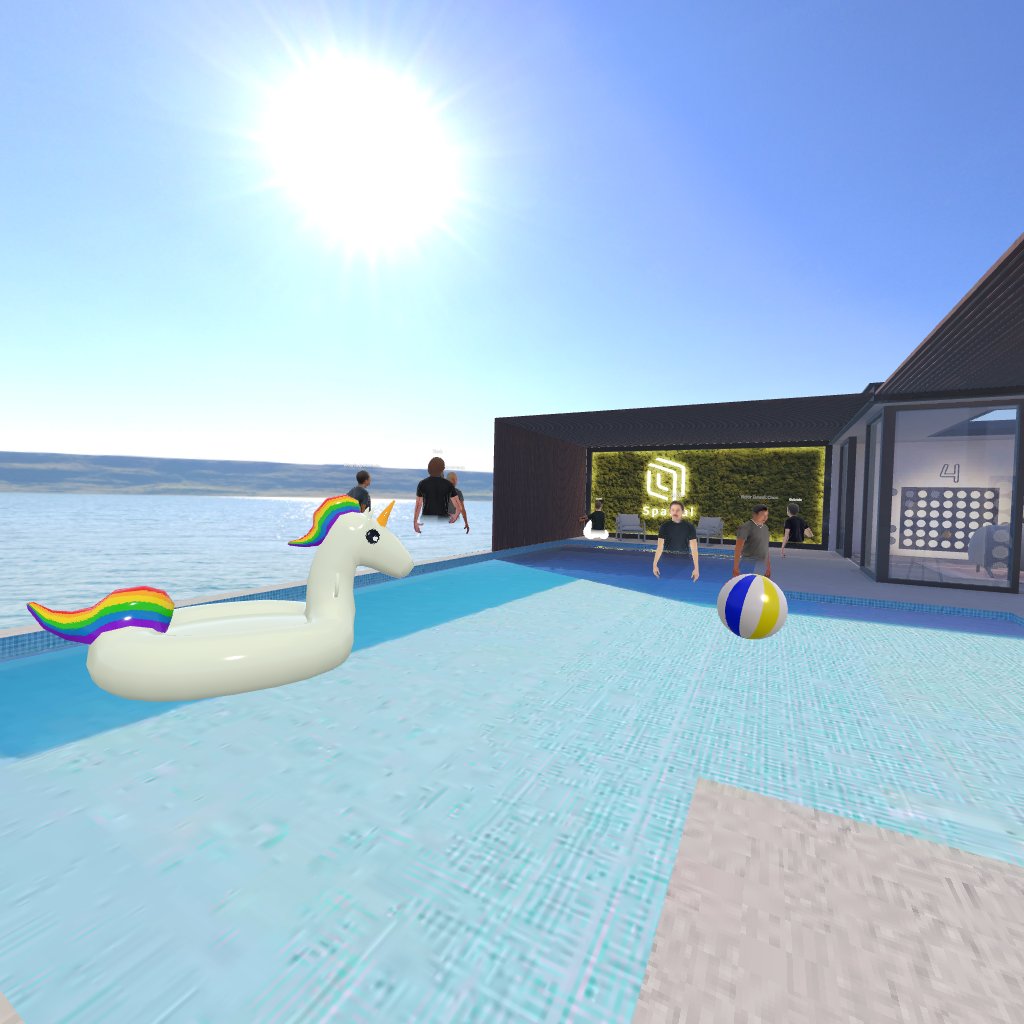 Larvol's tweet photo. We couldn’t have asked for better weather at our first (VR) pool party at the @spatialxr Summer House! 🍹😎
We loved the opportunity to chat poolside about the #VRfirst company culture here at LARVOL. We'll be sure to share the podcast once it's ready! https://t.co/Jqs7ZcBtlV