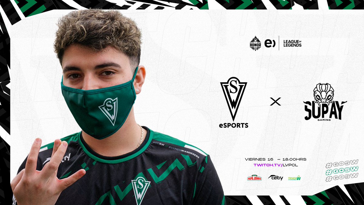 SWeSportsLA's tweet photo. #SWLOL | #LigaDeHonorEntel 

Volvemos a la grieta en esta jornada de promo/relegacion de @LVPchileLol 💪

🆚 @GamingSupay 
⏰ 18:00 horas
📺 https://t.co/kPI618Ml0D | https://t.co/MgZa8m4hnG

¡Nos vemos en la grieta, a demostrar! 
#GoSW #VamosWanderers https://t.co/r7SXGX9caG