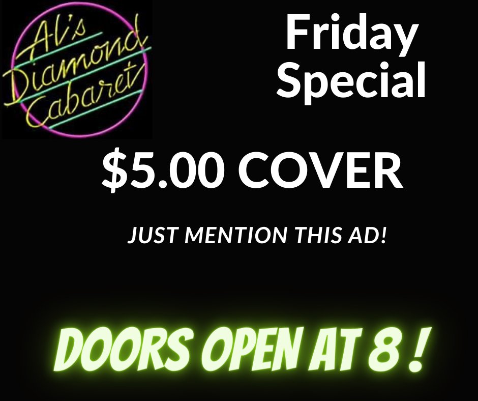 ALSDIAMONDCLUB's tweet photo. No doubt about it today was a scorcher! Now it's time to cool off and relax with the lovely ladies at Al's.  It's only a five dollar cover if you mention this ad! Doors open at 8 o'clock sharp. Stop in tonight and treat yourself to an unforgettable one on one Champagne room. https://t.co/zGOvxw62Ab
