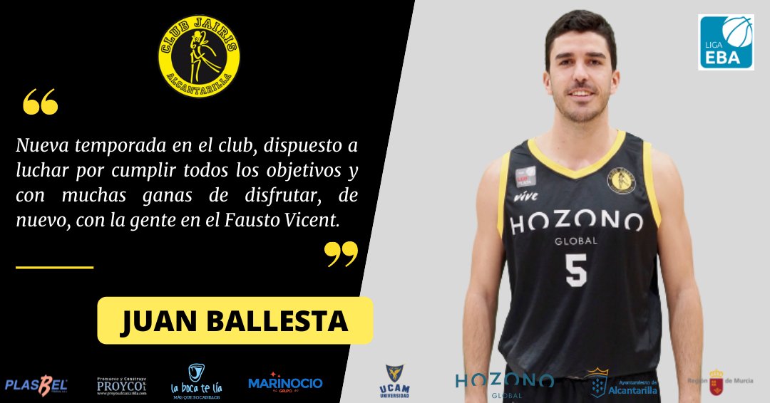𝗟𝗜𝗚𝗔 𝗘𝗕𝗔 🏀 𝟮𝟭/𝟮𝟮

🧭 <a href="/JuanBallesta/">Juan Ballesta</a> seguirá siendo el capitán y dirigiendo el juego del <a href="/hozonoglobal/">Grupo Hozono Global</a> Jairis una temporada más.

🔝 Jugador murciano con talento, calidad y compromiso con el club.

🙏 ¡Gracias Juan! Deseando verte en la pista.

#UnaFamiliaHistórica