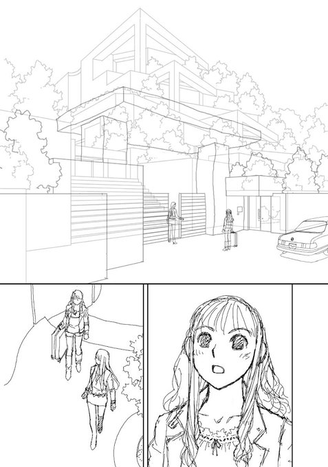 「My doll house」の下描き
台詞フキダシ擬音無し絵その、10

普通に豪邸を描けば良かったのに、こんな家描いちゃって…あとでとんでもなく苦労する事になってしまいましたのさ………😭 