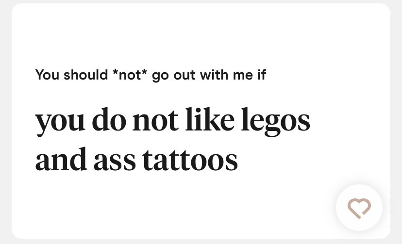BumblerUnhinged's tweet photo. My love language is diverse interests
#hinge #dating #simplepleasures #legos #divorce #SpiderMan #interest #relationshipgoals #asstats #IceCreamMonth https://t.co/p69ghSGU0U