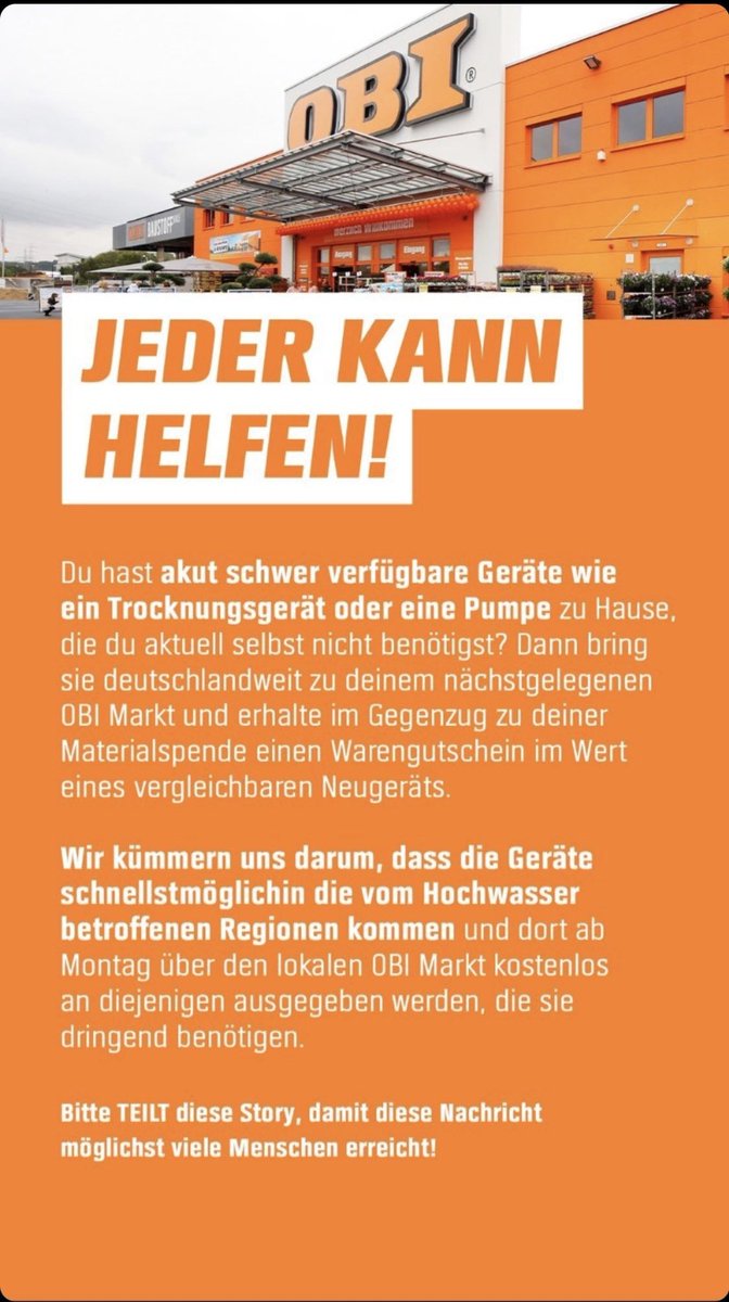 SchorschiDK's tweet image. Keine Werbung für OBI, aber starke Aktion:

#hochwasserkatastrophe