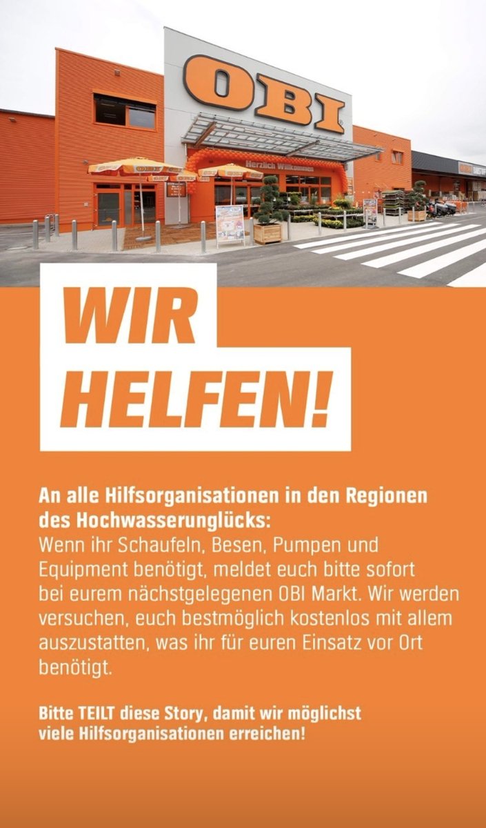 SchorschiDK's tweet image. Keine Werbung für OBI, aber starke Aktion:

#hochwasserkatastrophe