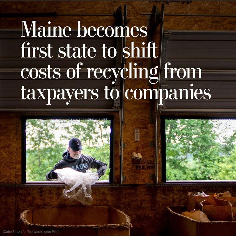 Product manufacturers forced to take responsibility!

“Maine became the first state in the nation to require companies that create consumer packaging to pay for the costs of recycling ...”Read more here: ow.ly/G5My30rO3Jd #ExtendedProducerResponsibility