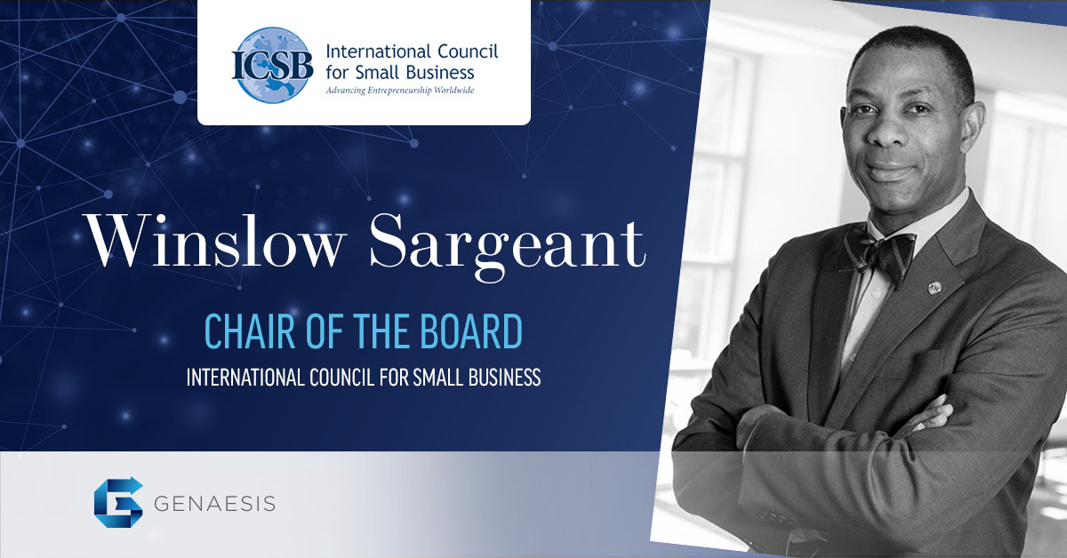 _Genaesis's tweet photo. Genaesis is proud to honor Winslow Sargeant as he is named Chair of the Board for the International Council for Small Business! Join the @ICSB World Congress Gala live stream from Paris, France for the special awards ceremony today at 2 pm ET at https://t.co/RTZt0iAm48 https://t.co/2ofxeRvl1E
