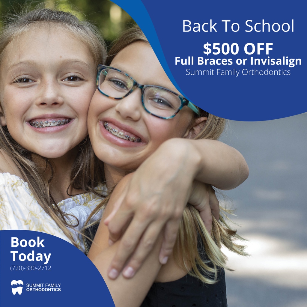 🦷$500 OFF Full Braces or Invisalign🦷⁠
⁠
Summer is the perfect time for you and your child's complimentary orthodontic evaluation! So, don't wait! Call today at (720)-330-2712 or book on our website: summitfamilyorthodontics.com⁠
#braces #ortho #invisalign #orthodontics #health