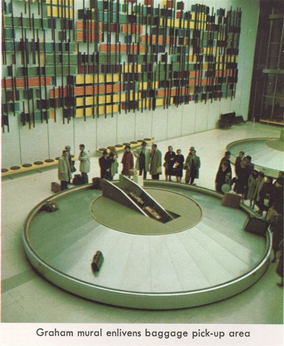 John Graham's Mural 'Northern Lights' (mosaic tile, aluminum and acrylic) at Winnipeg International Airport c.1964