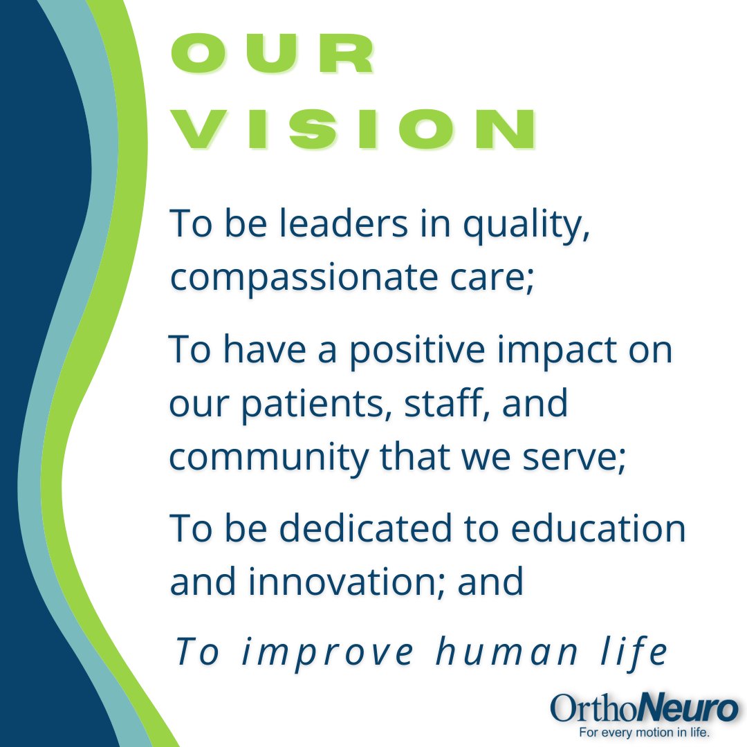 OrthoNeuro1's tweet photo. This year, we rolled out an updated version of our mission statement, our vision, and our values. We are very proud of them and we are delighted to share them with you!

#OrthoNeuro #CentralOhio #Orthopedics #ForEveryMotionInLife https://t.co/PGYB4XM0Uv