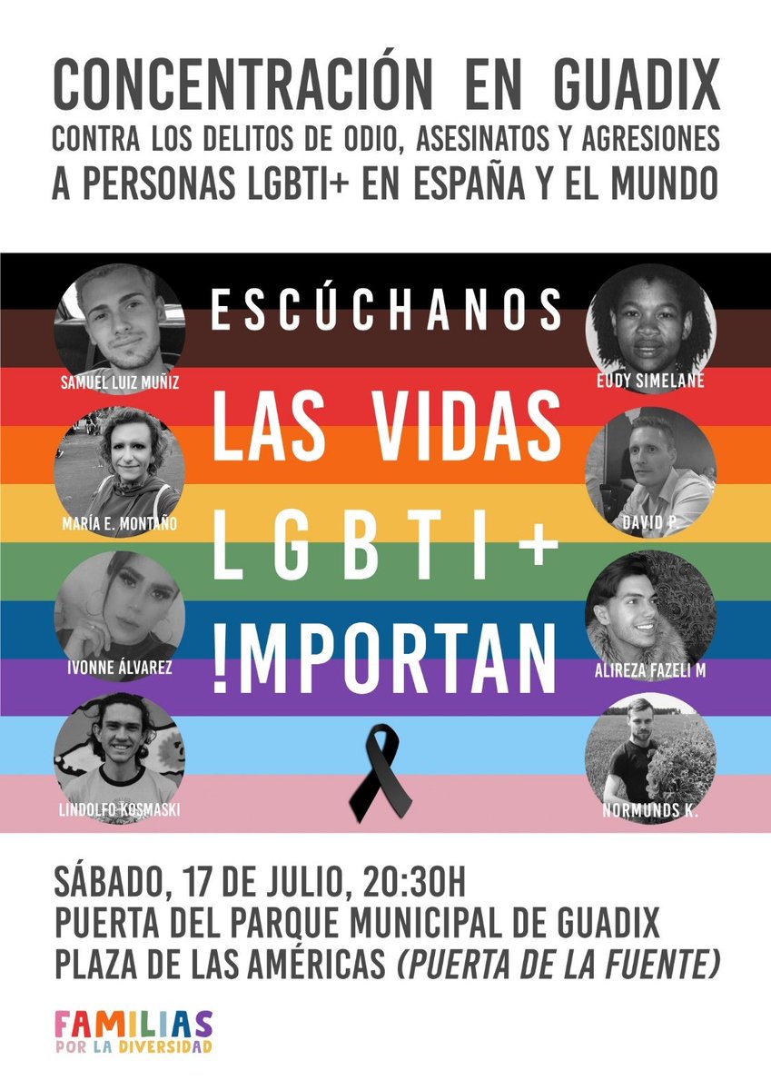 🏳️‍🌈 Nos vemos mañana a las 20:30h en #Guadix en la concentración contra los Delitos de Odio a personas LGBTI+ en el Parque municipal de Guadix (en la puerta de la plaza de las Américas).
