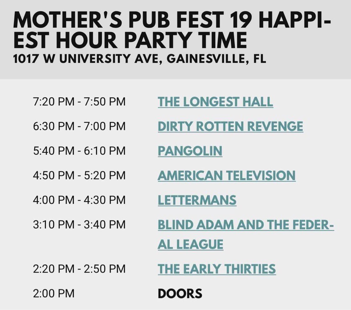 PangolinFL's tweet photo. FEST - SET - TIMES! FEST - SET - TIMES!
Look at that! Sharing the stage some of our favorite people. @thefestfl this year is gonna be awesome.
#thefest #fest19 #festing #fested #fester #festee https://t.co/4Z5dJFw5m3