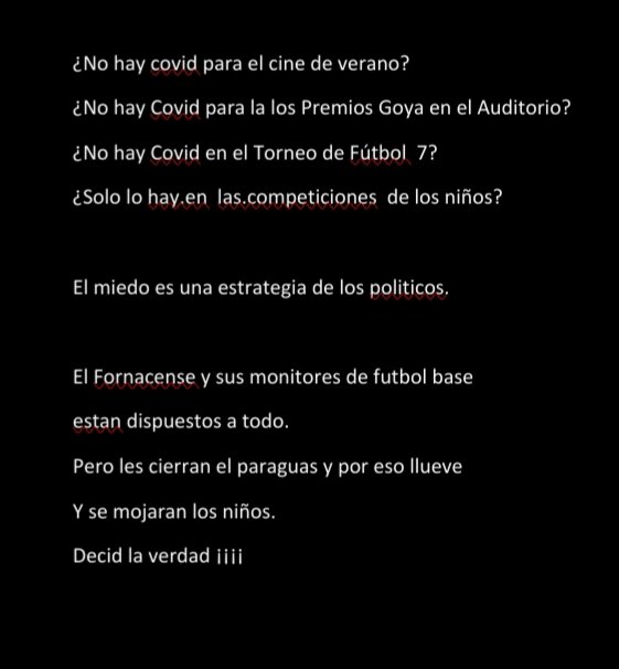 El covid es una estrategia que ya no funciona, no va a desaparecer la escuela porque haya covid, si no, porqué todos los pueblos de alrededor van a jugar?
Esto es de vergüenza, un comunicado diciendo que si que apuestan por el futbol porque se entrena y es gratis.