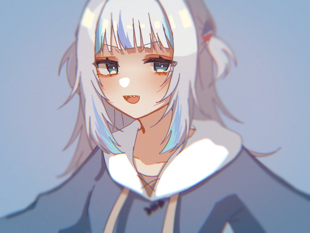 gawr gura 1girl solo sharp teeth grey hair teeth hood blue eyes  illustration images