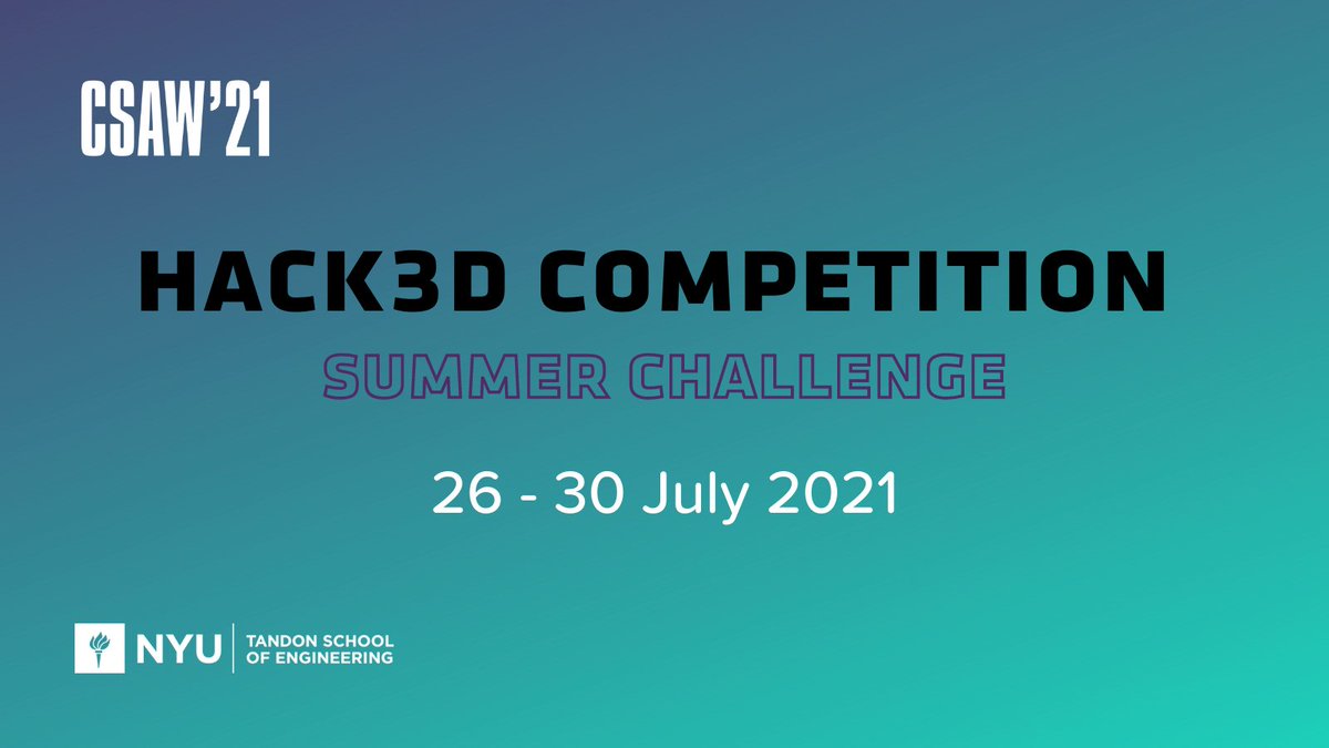 #CSAW21 kicks off with #Hack3D #summergames, starting in 10 days. ☀️🌴

Join the 700+ students who have already signed-up for this mini challenge. 

Top 3 summer teams earn a spot at CSAW'21 Finals in November.

👇
eventbrite.com/e/nyu-hack3d-2…