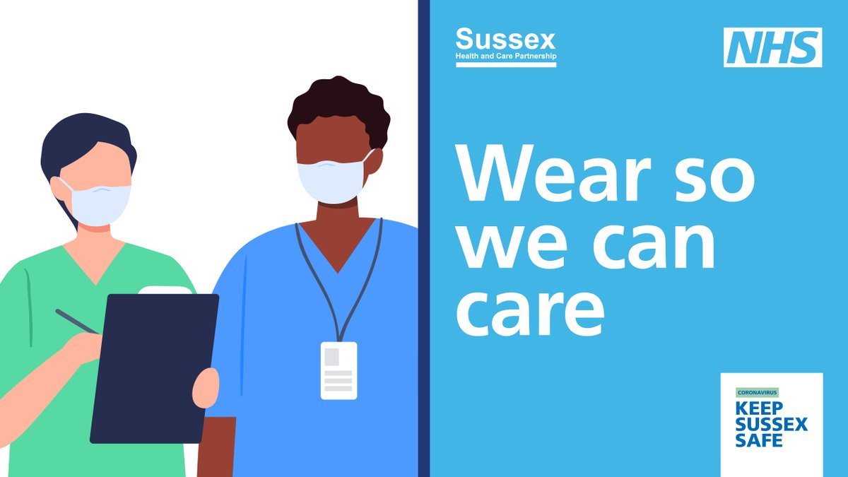 Everyone visiting a healthcare setting in Sussex must continue to wear a face covering and follow social distancing rules from Monday. This includes hospitals, GP practices, dental practices, optometrists and pharmacies to ensure patients and staff are protected. #KeepSussexSafe