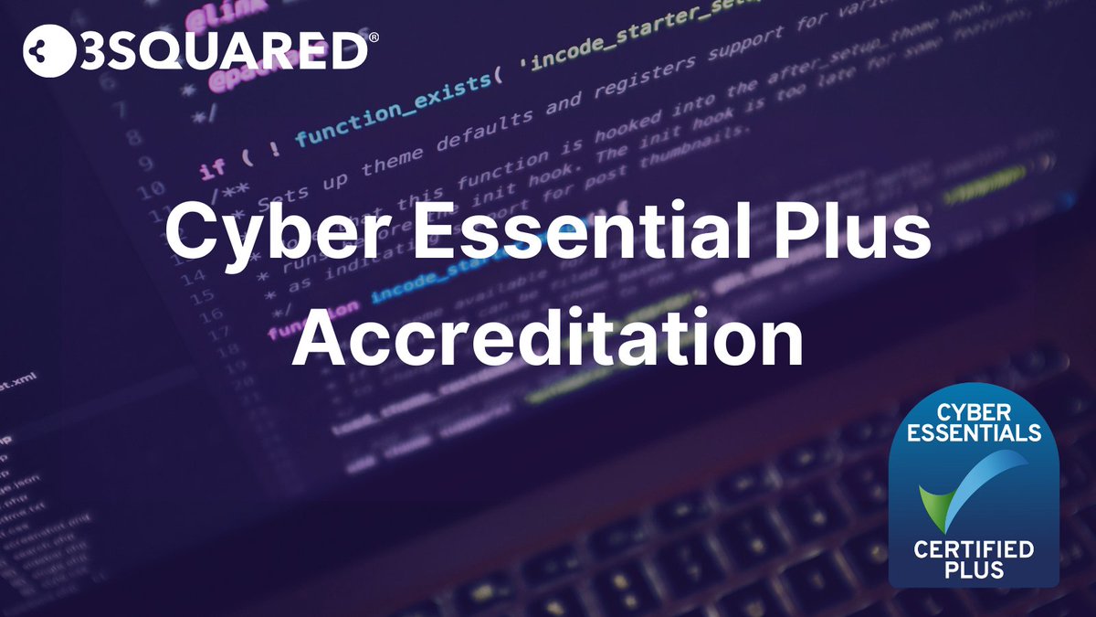 3Squared's tweet image. We&apos;re are delighted to have secured Cyber Essentials Plus Accreditation. This award alongside our other accreditations shows that we are firmly committed to cyber security and data integrity. Read more about this - buff.ly/3B7Ey2R