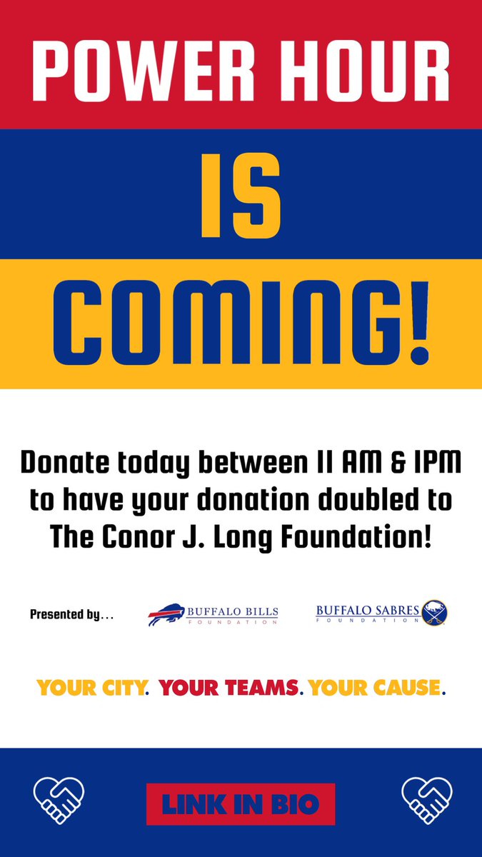 Let’s keep it rolling WNY! 🔵🟡🔴 Want your donation to The CJL Foundation matched? Power hour is coming beginning at 11AM! #Give716