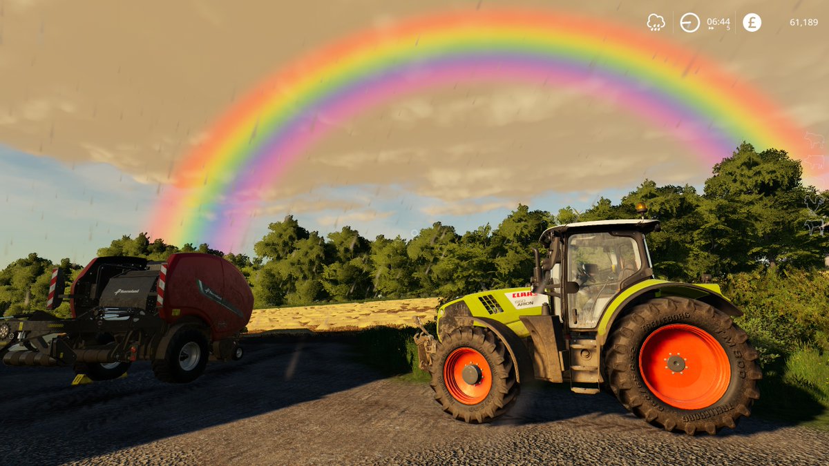 the_bigmoose's tweet photo. Rose early to get the fast baler going on the last of this harvest's straw and was greeted with quite a sight! 

🌈🚜

#WeeklyFarming https://t.co/b94OJpkDl8