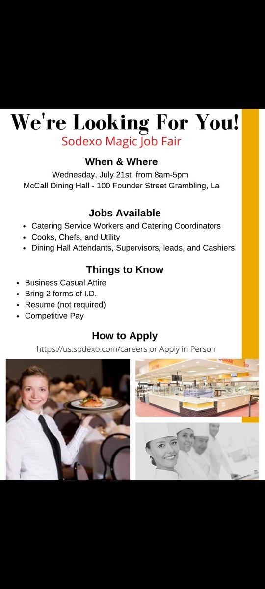 Join our team! Apply at us.sodexo.com/careers or stop by our job fair at McCall next Wednesday between 8am-5pm!