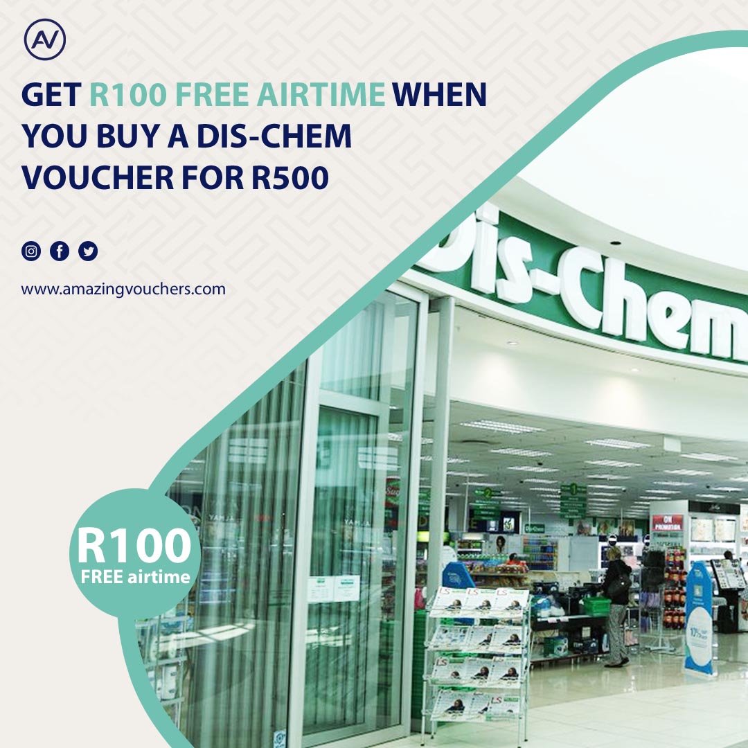 AmazingVouchers's tweet photo. Stock up on health items at @Dischem with this R500 voucher &amp; receive R100 FREE airtime!

#AmazingVouchers #freeairtime #freedata #savings #monthend #discounts #vouchers #airtimevouchers #lifestyle #health #beauty #fitness #family #shopandsave #southafrica #partners https://t.co/2Mq9dpKJLc