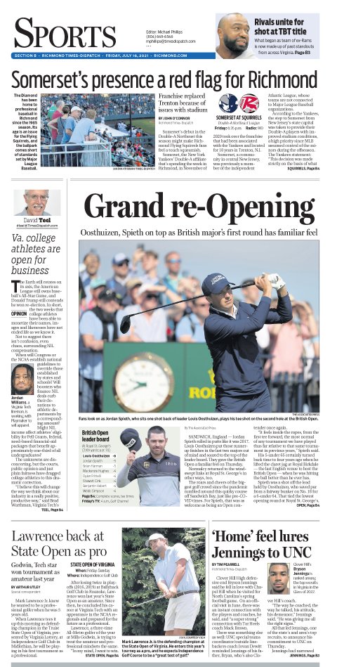cwilinric's tweet photo. July 16 @RTDSports with #BritishOpen @GoSquirrels #NIL @VSGA1904 @804Varsity, #BleedVirginia in @thetournament,
@RichmondKickers #SportsMemories, more Stories by @RTDjohnoconnor @ByDavidTeel @timpearrelltd #ArthurUtley @wayneeppsjr #JerryLindquist @APSE_sportmedia #ReadLocal https://t.co/Rx3xWLbNlP