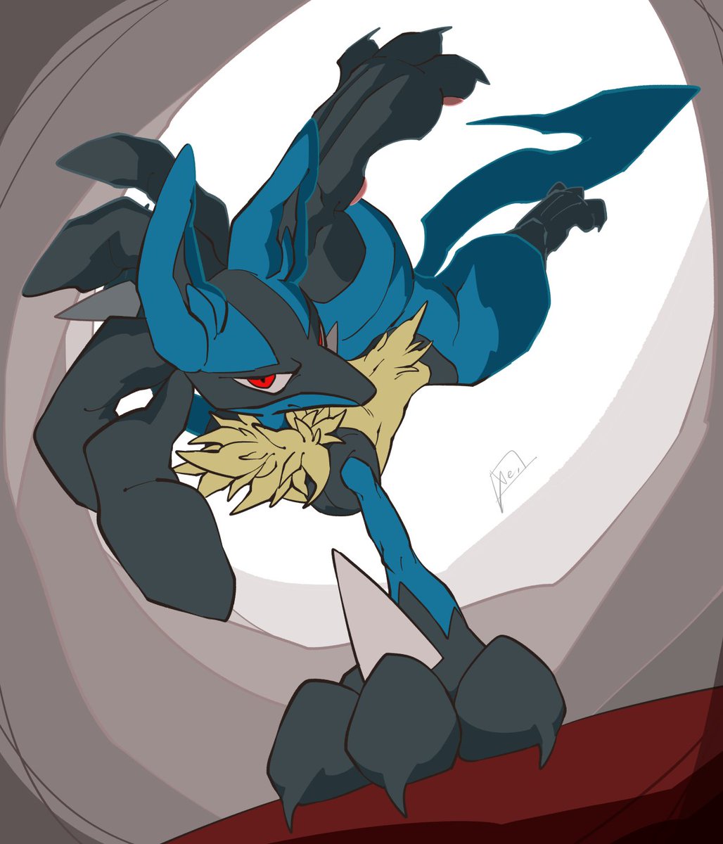 lucario pokemon (creature) solo red eyes spikes furry signature teeth  illustration images