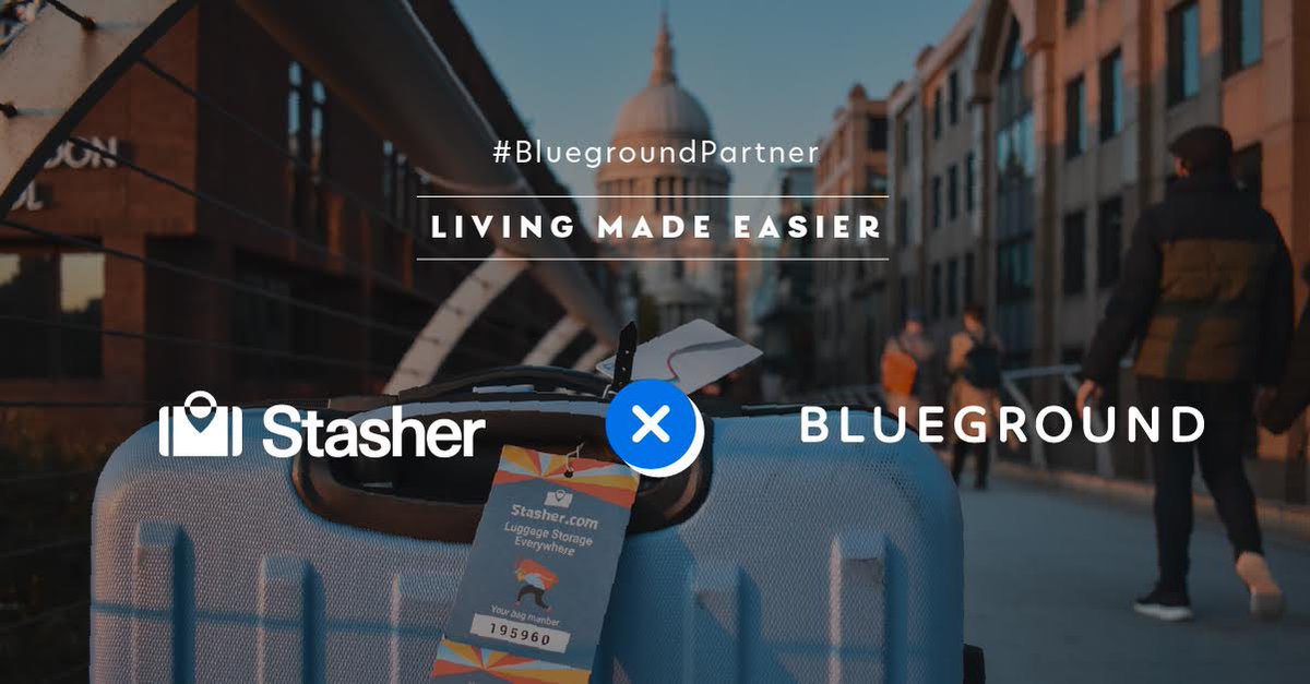 theblueground's tweet photo. We want our guests to make every moment of their adventure count. That's why we're excited to partner up with @stasherofficial, the world's first luggage storage network. Stasher is available in 250 cities worldwide (including many Blueground cities!). #BluegroundPartners πΌ https://t.co/aPQztNpS2v