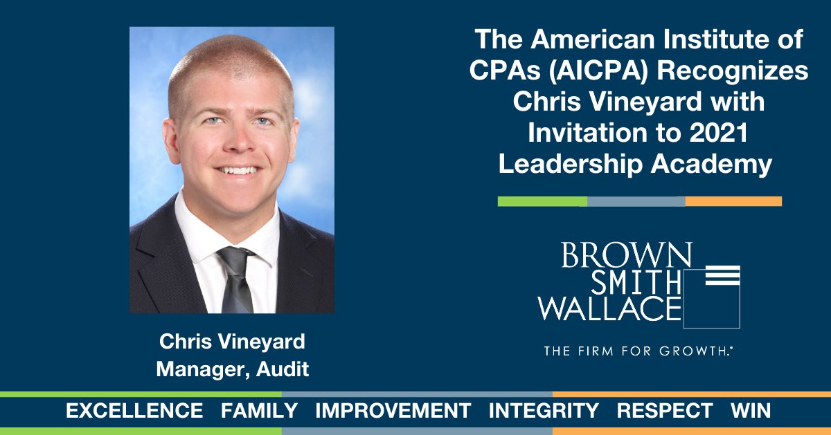 We are excited to congratulate Chris Vineyard, who recently became one of only 30 CPAs honored by the American Institute of CPAs (#AICPA) as a member of the AICPA Leadership Academy’s 2021 graduating class! #TheFirmforGrowth #culturematters