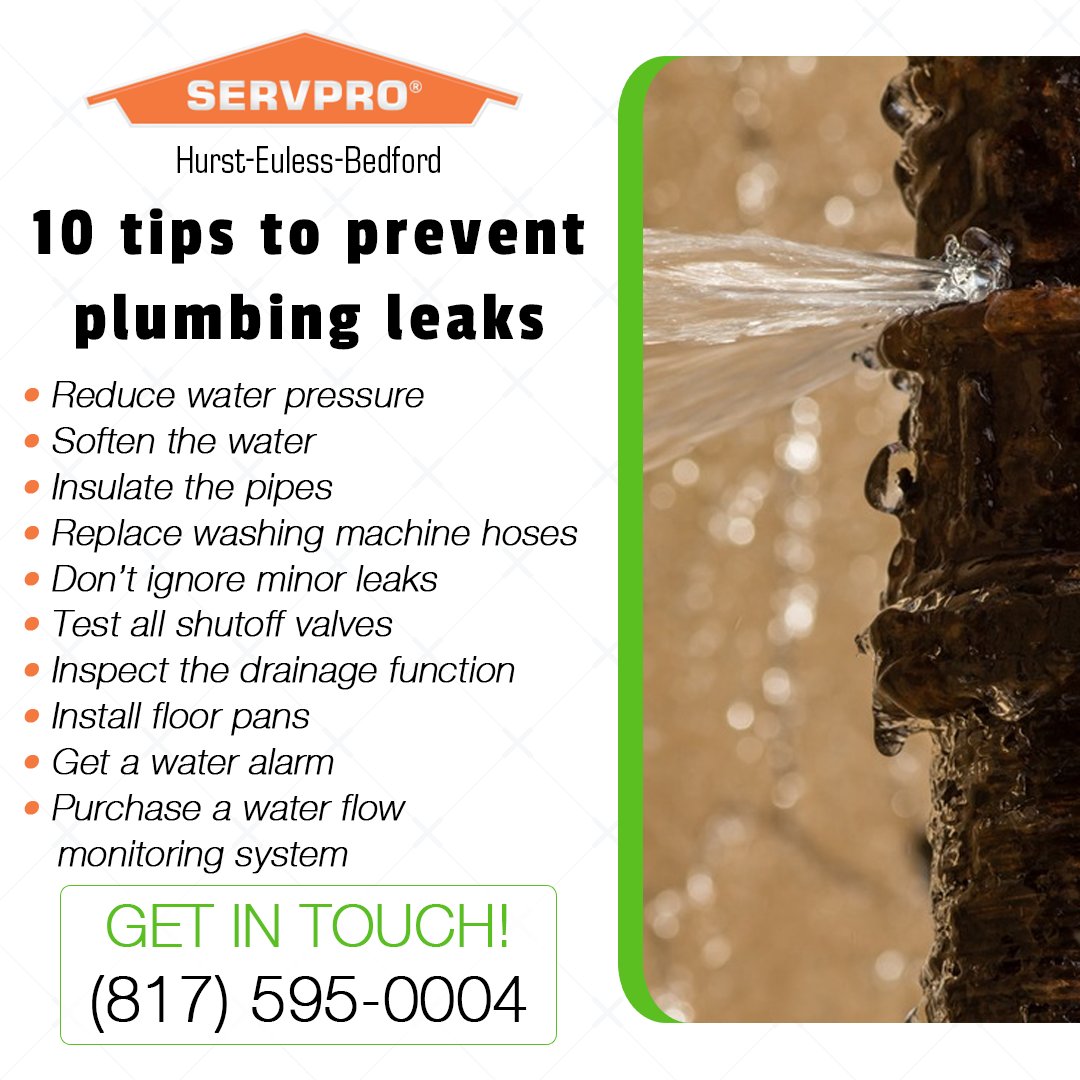 One of the most common plumbing leak culprits are showers, tubs, and sinks. High water pressure simply reduces the life of plumbing as it stresses the pipe joints, faucets, and appliance valves. In case of water damage caused by plumbing leaks, call us at (817) 595-0004 #servpro