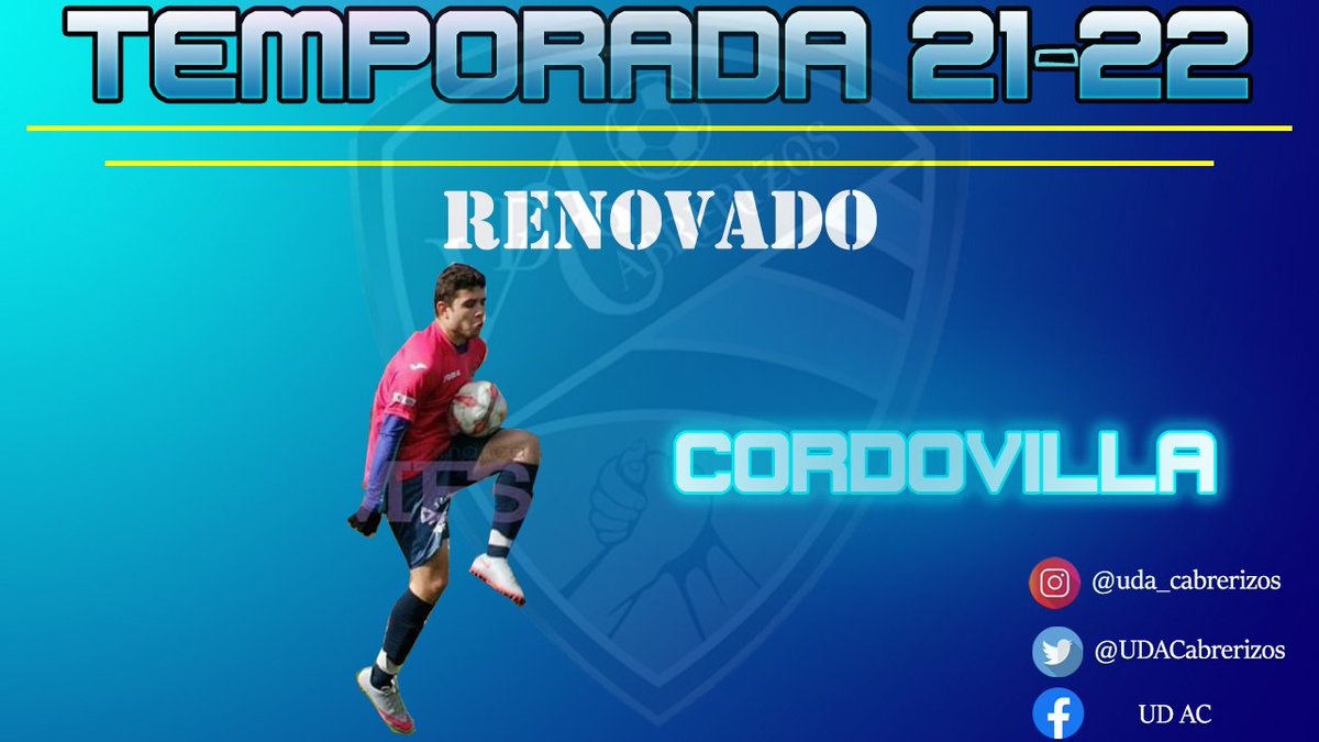 UDACabrerizos's tweet photo. ✅𝗥𝗘𝗡𝗢𝗩𝗔𝗗𝗢|
Cordivilla renueva una temporada mas!!! 
#ForzaUDAC💙 #Temporada2122 #RenovacionUDAC https://t.co/TQT5UFa4Xy