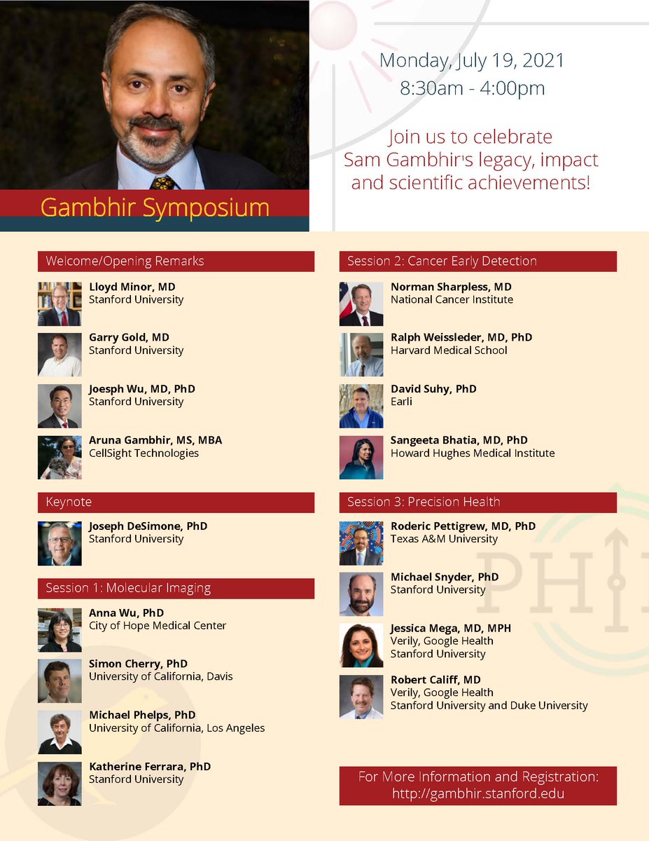James Lab @ Stanford (@mjameslab) on Twitter photo Happening Monday! Join <a href="/StanfordMIPS/">MIPS</a> for the 1st annual Gambhir Symposium celebrating Sam's achievements and lab members' ongoing work on July 19, hosted by <a href="/StanfordRad/">Stanford Radiology</a> #MolecularImaging #CancerEarlyDetection #PrecisionHealth
Open to all!
gambhir.stanford.edu.
<a href="/GambhirLab/">Gambhir Lab @ Stanford</a> Happening Monday! Join <a href="/StanfordMIPS/">MIPS</a> for the 1st annual Gambhir Symposium celebrating Sam's achievements and lab members' ongoing work on July 19, hosted by <a href="/StanfordRad/">Stanford Radiology</a> #MolecularImaging #CancerEarlyDetection #PrecisionHealth
Open to all!
gambhir.stanford.edu.
<a href="/GambhirLab/">Gambhir Lab @ Stanford</a>