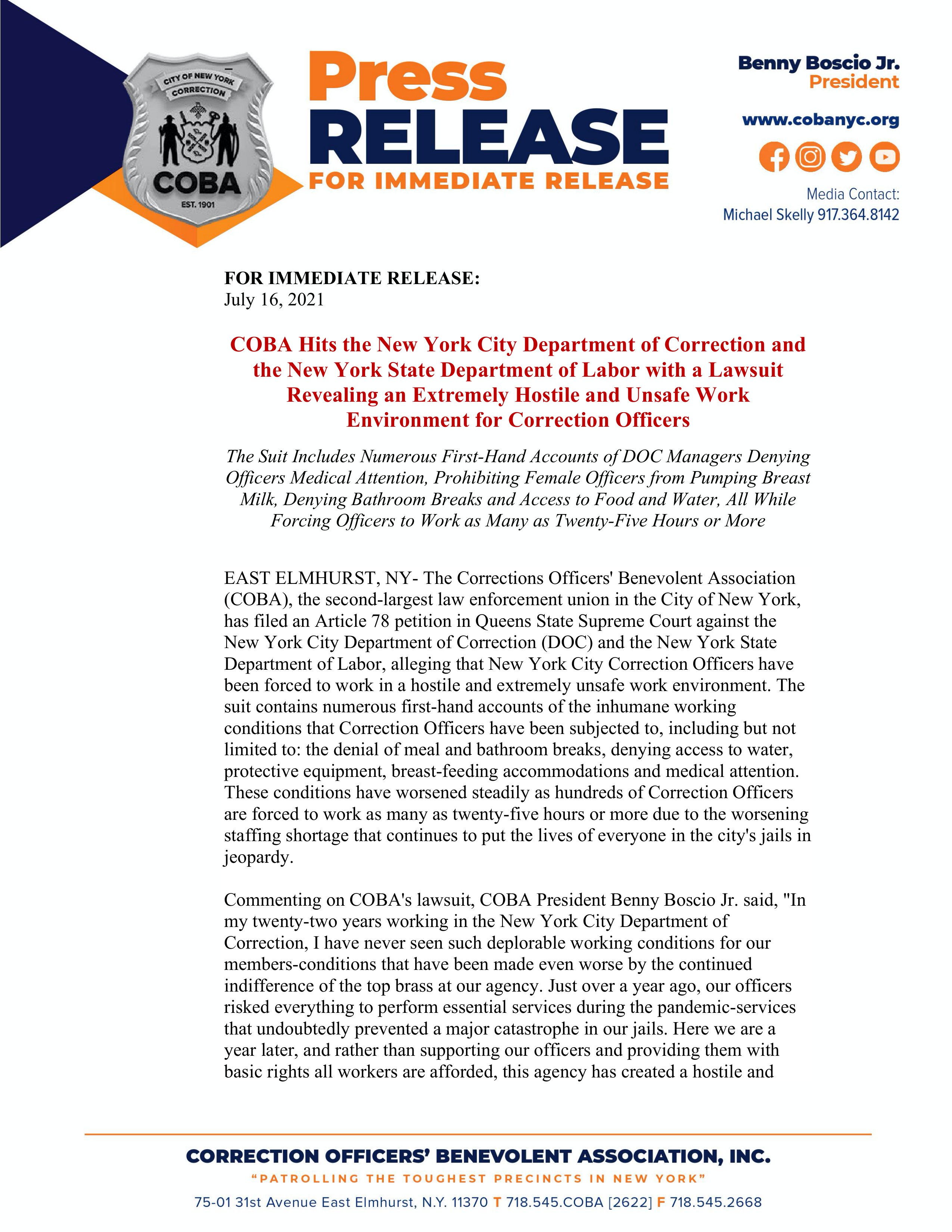 COBA on Twitter "We’re taking swift legal action against DOC and the